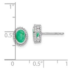 14k White Gold Oval Emerald Post Earrings