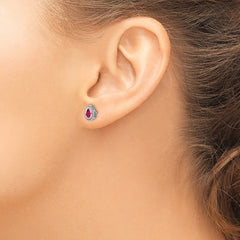 14k White Gold Pear Ruby Post Earrings