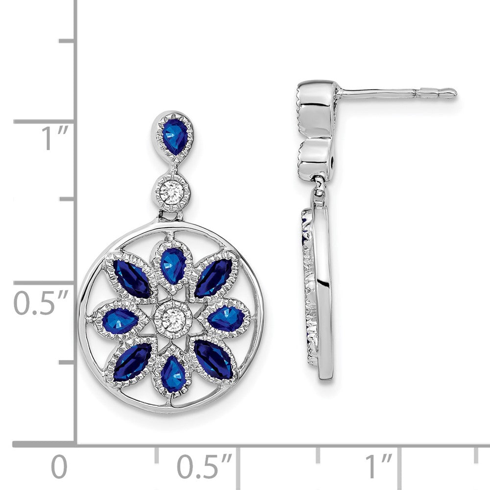 14k White Gold Sapphire and Diamond Floral Dangle Earrings