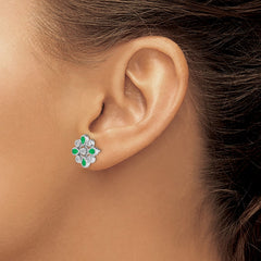 14k White Gold Emerald and Diamond Post Earrings - 6