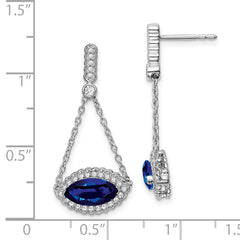 14k White Gold Marquise Created Sapphire and Diamond Earrings