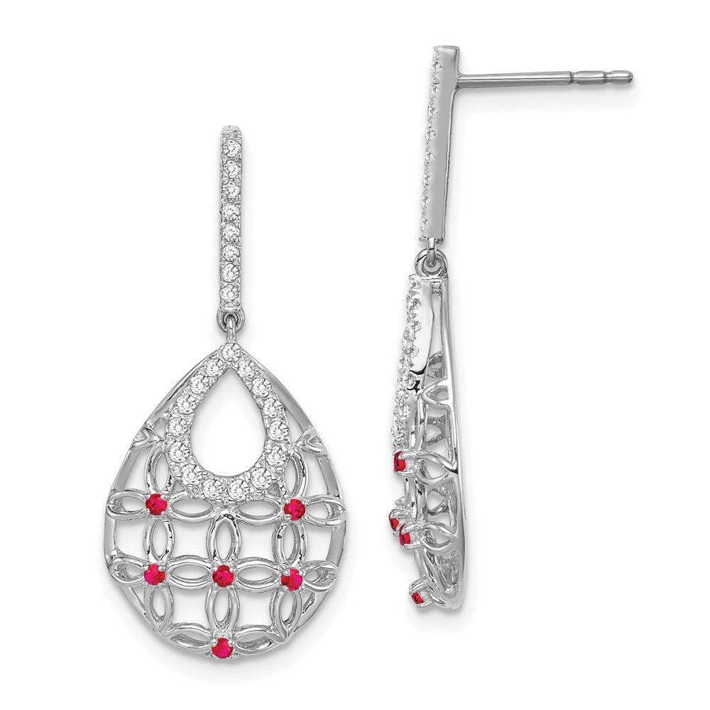 14k White Gold Ruby and Diamond Dangle Earrings