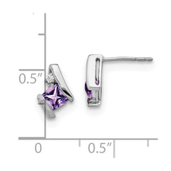 14K White Gold Cushion Amethyst and Diamond Earrings