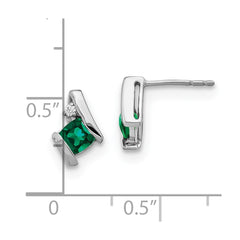 14K White Gold Cushion Cr. Emerald and Diamond Earrings