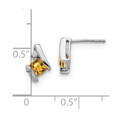 14K White Gold Cushion Citrine and Diamond Earrings