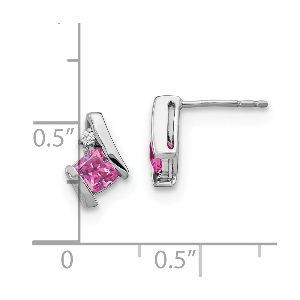 14K White Gold Cushion Cr. Pink Sapphire and Diamond Earrings
