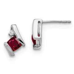 14K White Gold Cushion Cr. Ruby and Diamond Earrings