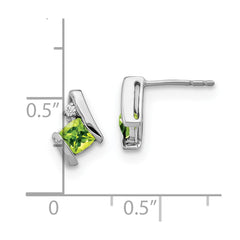 Sterling Silver Antique Cushion Peridot and Diamond Earrings