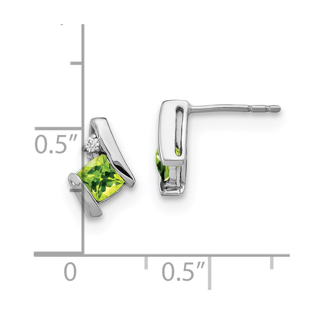 14K White Gold Cushion Peridot and Diamond Earrings