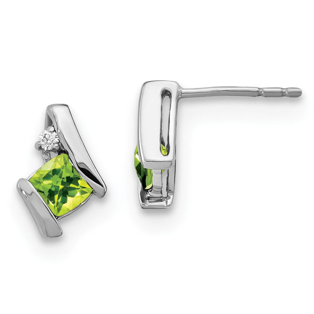 14K White Gold Cushion Peridot and Diamond Earrings
