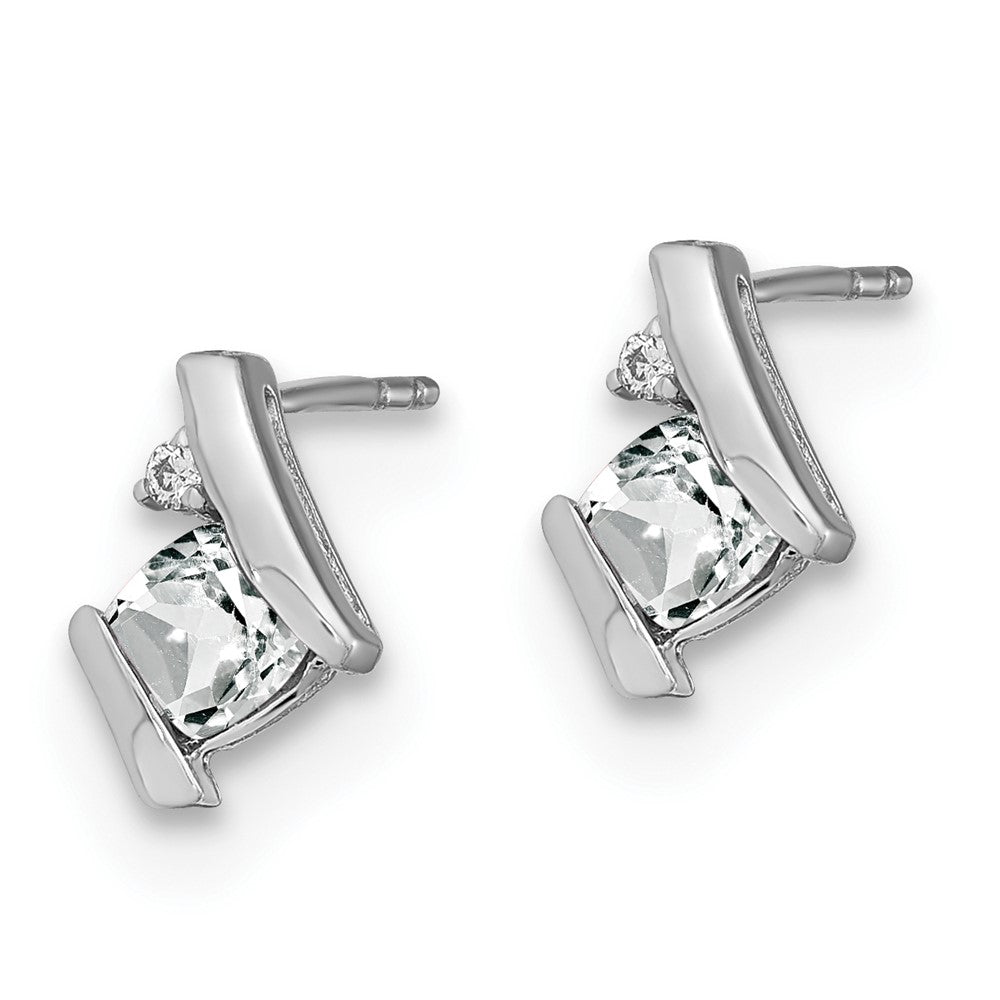 Sterling Silver Antique Cushion White Topaz and Diamond Earrings