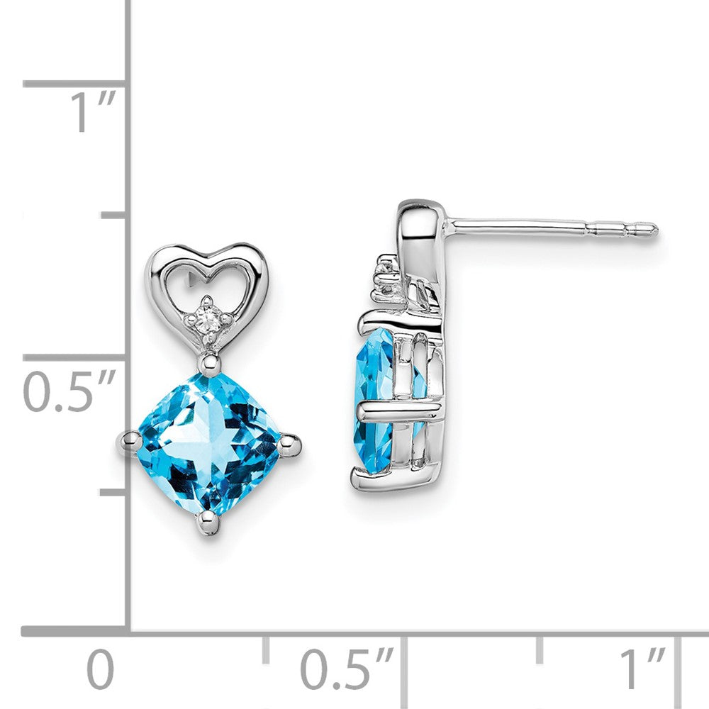 14k White Gold Blue Topaz and Diamond Heart Earrings