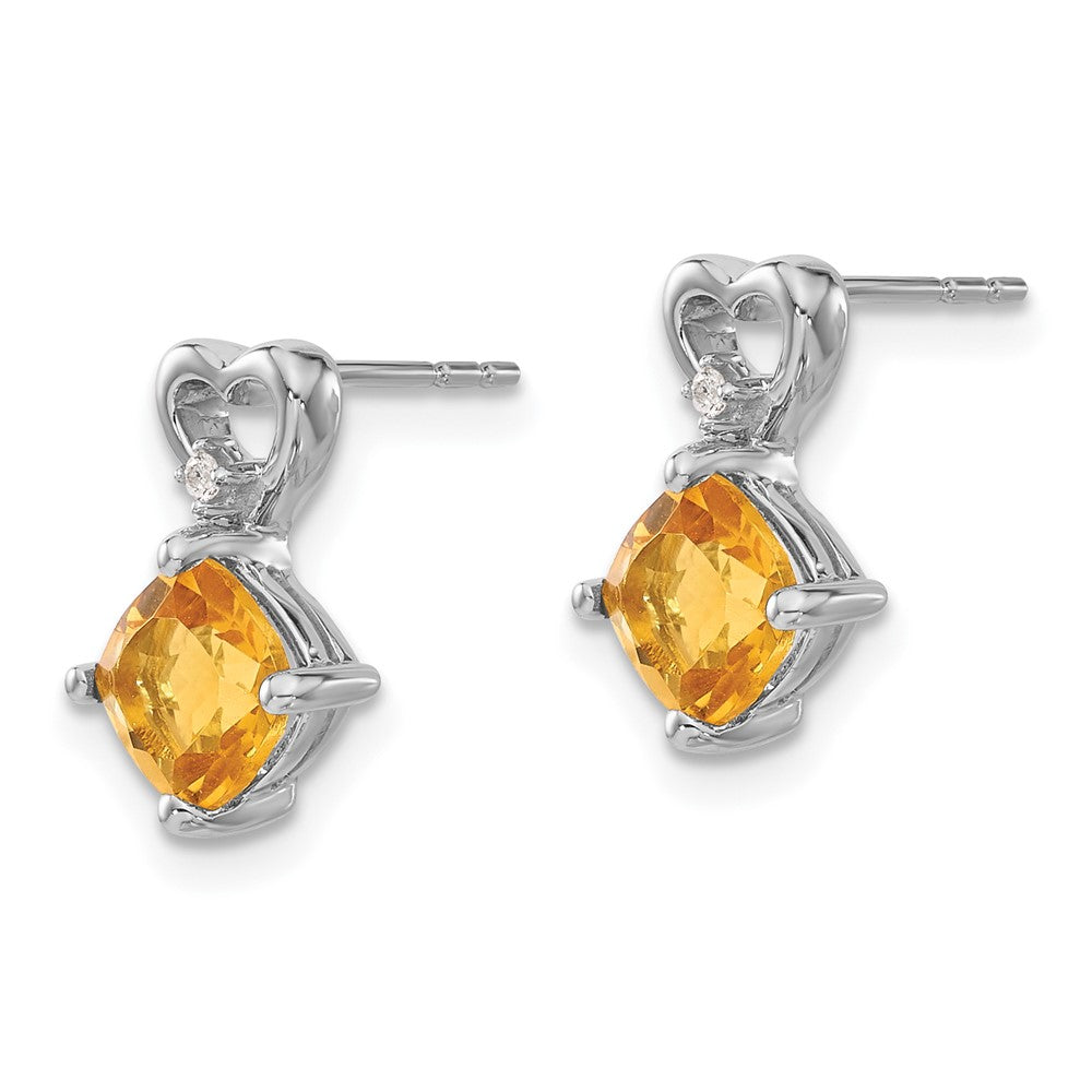 14k White Gold Citrine and Diamond Heart Earrings