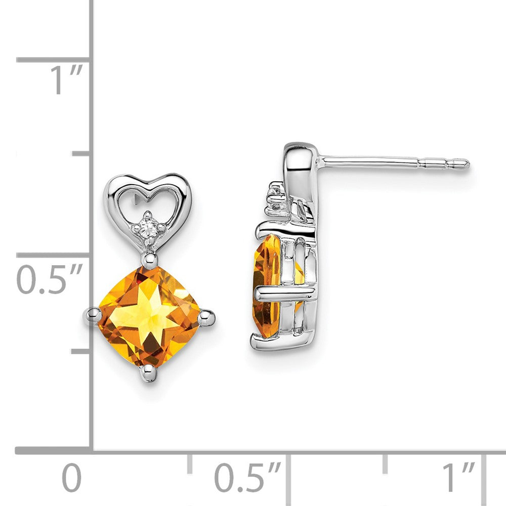 14k White Gold Citrine and Diamond Heart Earrings