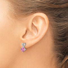 14k White Gold Created Pink Sapphire and Diamond Heart Earrings