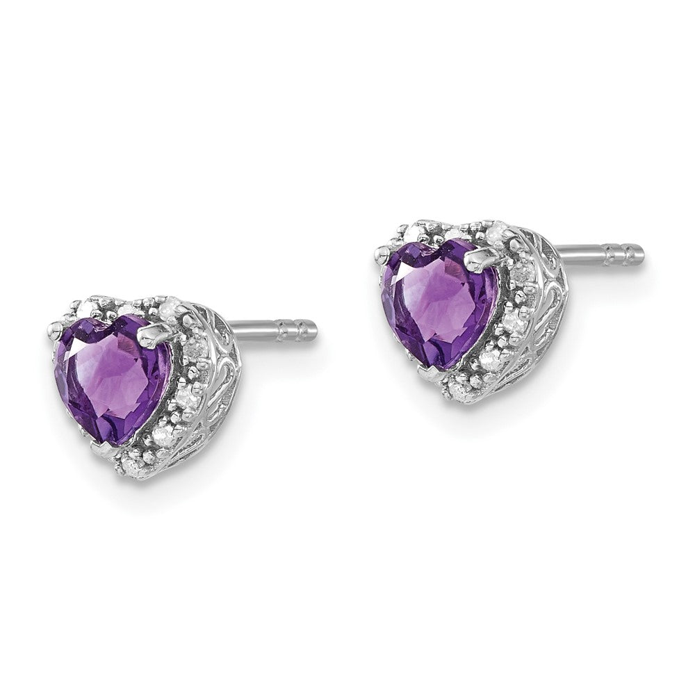 Sterling Silver Rhodium-plated Amethyst and Diamond Earrings - 5