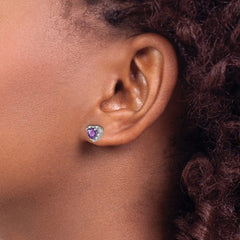 Sterling Silver Rhodium-plated Amethyst and Diamond Earrings - 5