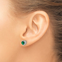 Sterling Silver Rhodium-plated Created Emerald and Diamond Earrings - 3