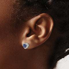 Sterling Silver Rhodium-plated Created Sapphire and Diamond Earrings - 2
