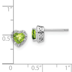 Sterling Silver Rhodium-plated Peridot and Diamond Earrings