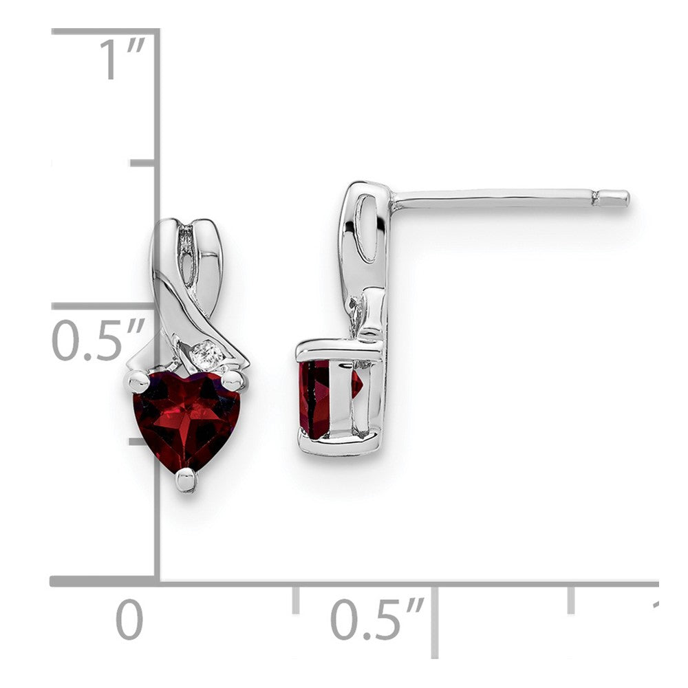 Sterling Silver Rhodium-plated Garnet and Diamond Earrings - 3