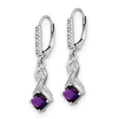 Sterling Silver Rhodium-plated Amethyst and Diamond Earrings