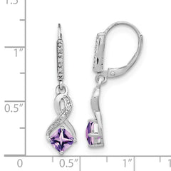 Sterling Silver Rhodium-plated Amethyst and Diamond Earrings