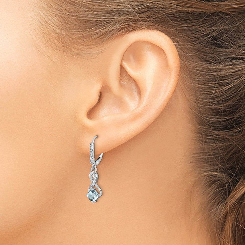 Sterling Silver Rhodium-plated Aquamarine and Diamond Earrings - 3