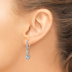 Sterling Silver Rhodium-plated Aquamarine and Diamond Earrings - 3