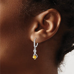 Sterling Silver Rhodium-plated Citrine and Diamond Earrings - 2