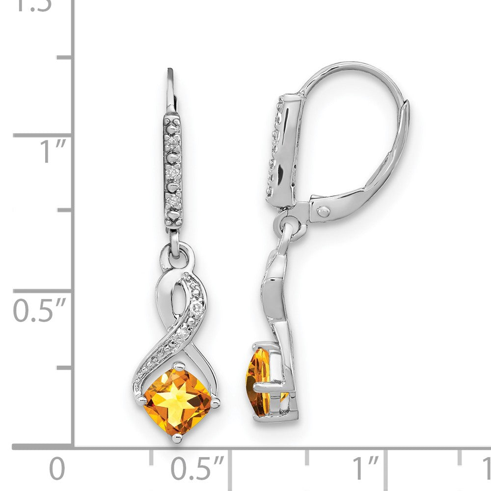 Sterling Silver Rhodium-plated Citrine and Diamond Earrings - 2