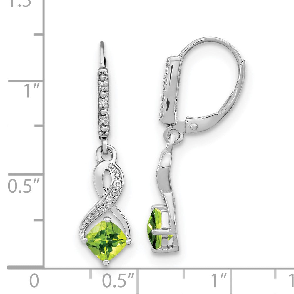 Sterling Silver Rhodium-plated Peridot and Diamond Earrings - 5