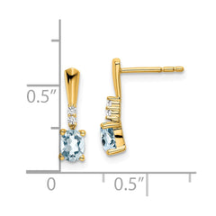 14K Oval Aquamarine and Diamond Dangle Earrings