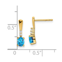 14K Oval Blue Topaz and Diamond Dangle Earrings