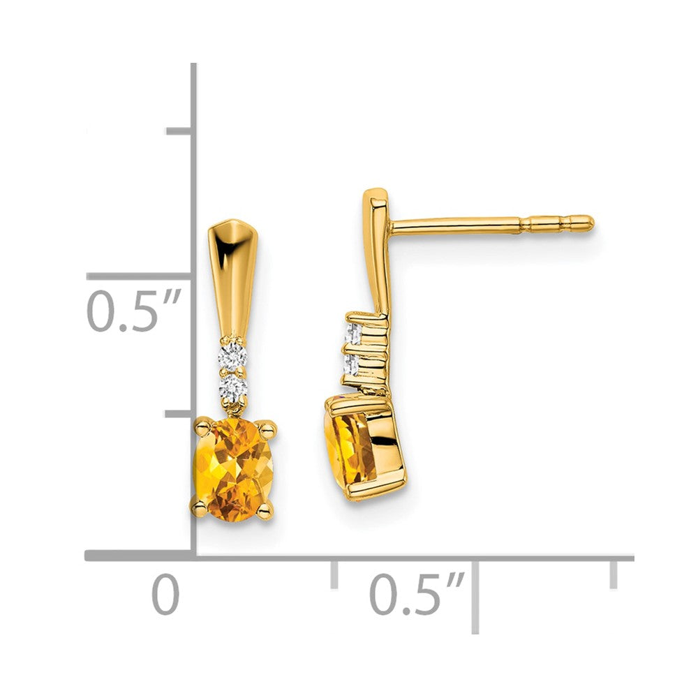 14K Oval Citrine and Diamond Dangle Earrings