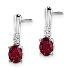 14k White Gold Oval Created Ruby and Diamond Dangle Earrings