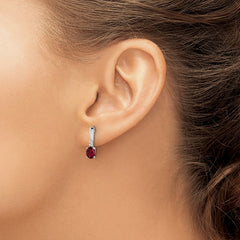 14k White Gold Oval Created Ruby and Diamond Dangle Earrings