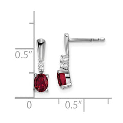 14k White Gold Oval Created Ruby and Diamond Dangle Earrings