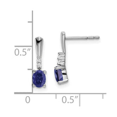 14k White Gold Oval Created Sapphire and Diamond Dangle Earrings - 2