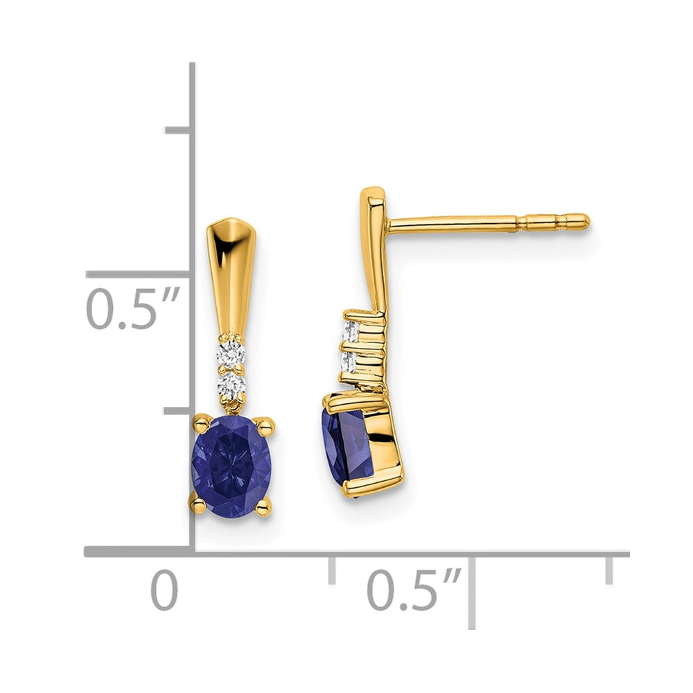 14K Oval Created Sapphire and Diamond Dangle Earrings