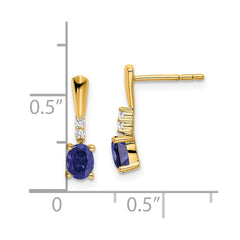14K Oval Created Sapphire and Diamond Dangle Earrings