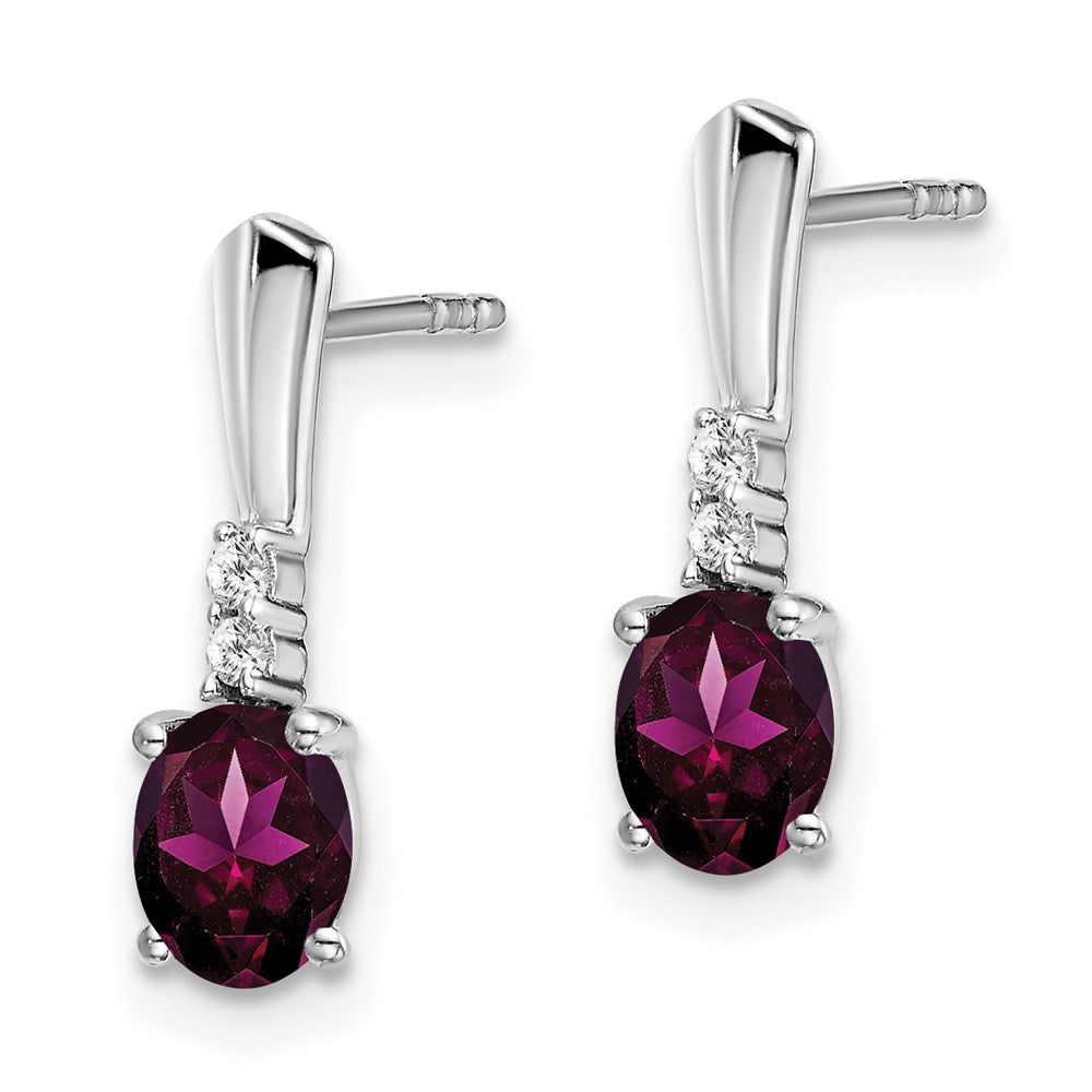 14k White Gold Oval Rhodolite Garnet and Diamond Dangle Earrings