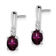 14k White Gold Oval Rhodolite Garnet and Diamond Dangle Earrings