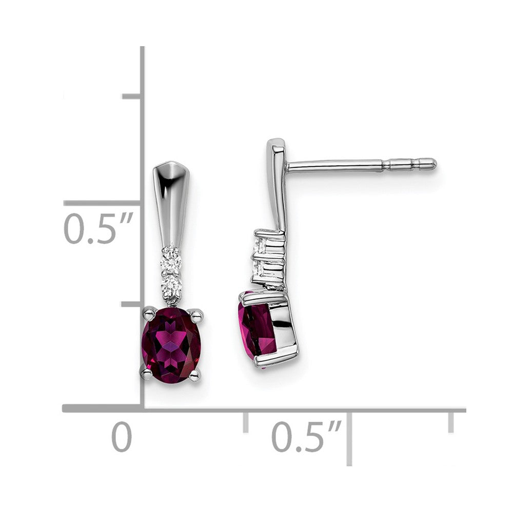 14k White Gold Oval Rhodolite Garnet and Diamond Dangle Earrings