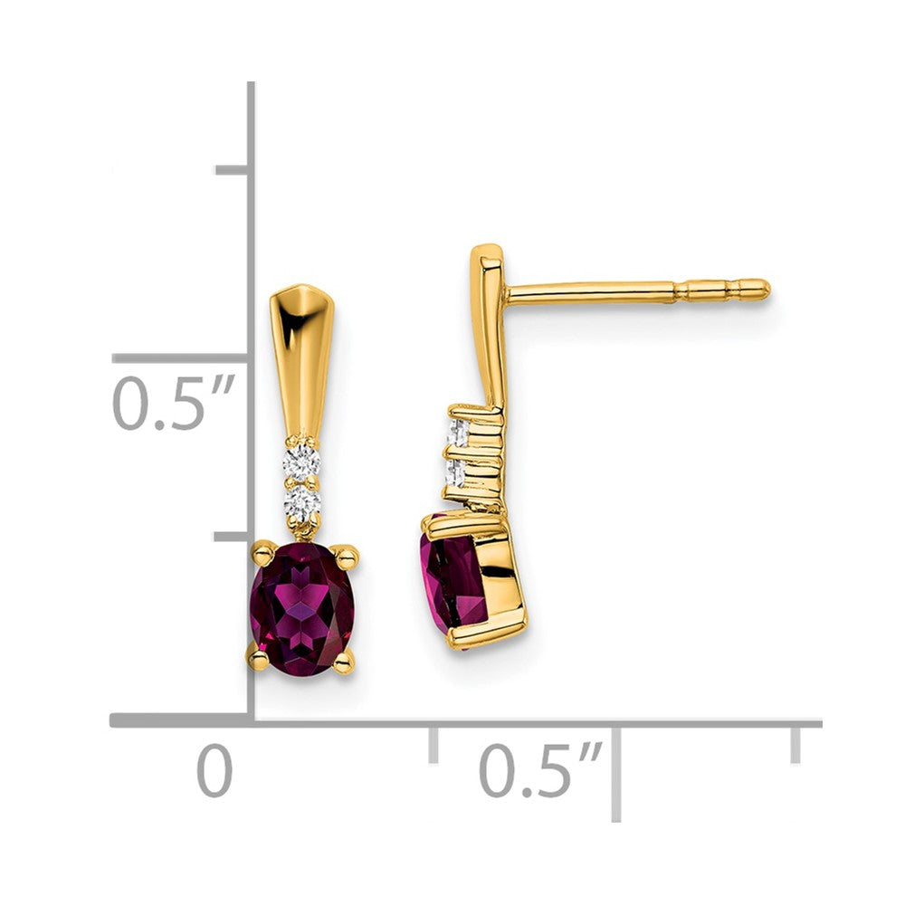 14K Oval Rhodolite Garnet and Diamond Dangle Earrings