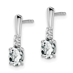 14k White Gold Oval White Topaz and Diamond Dangle Earrings