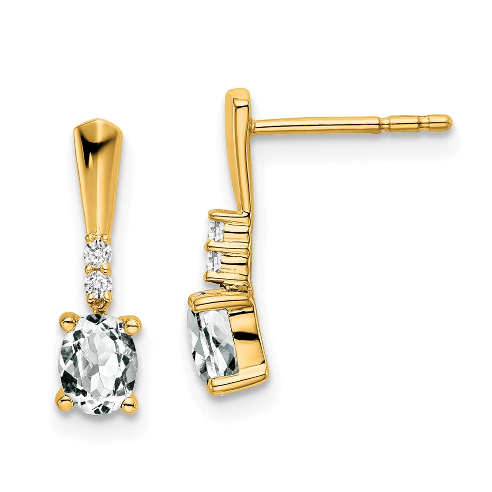 14K Oval White Topaz and Diamond Dangle Earrings