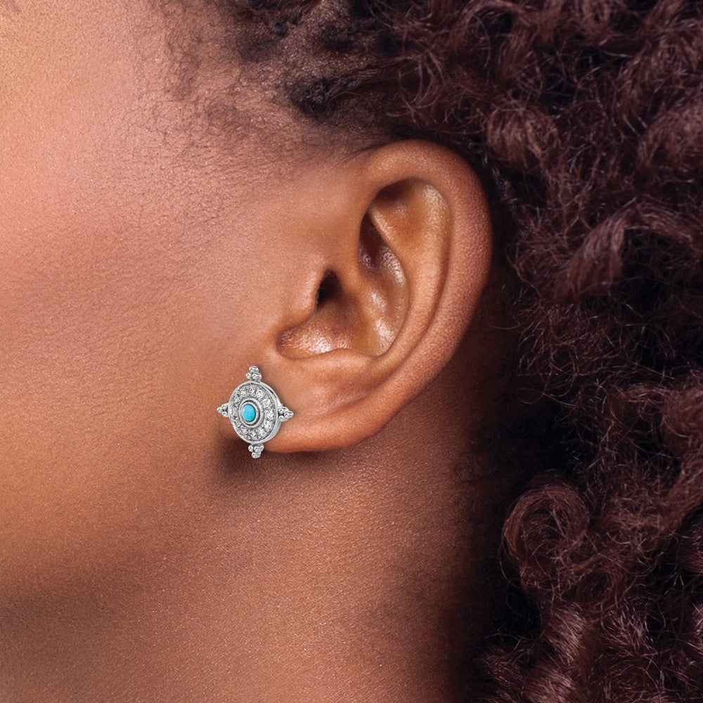 14k White Gold Turquoise and White Topaz Earrings