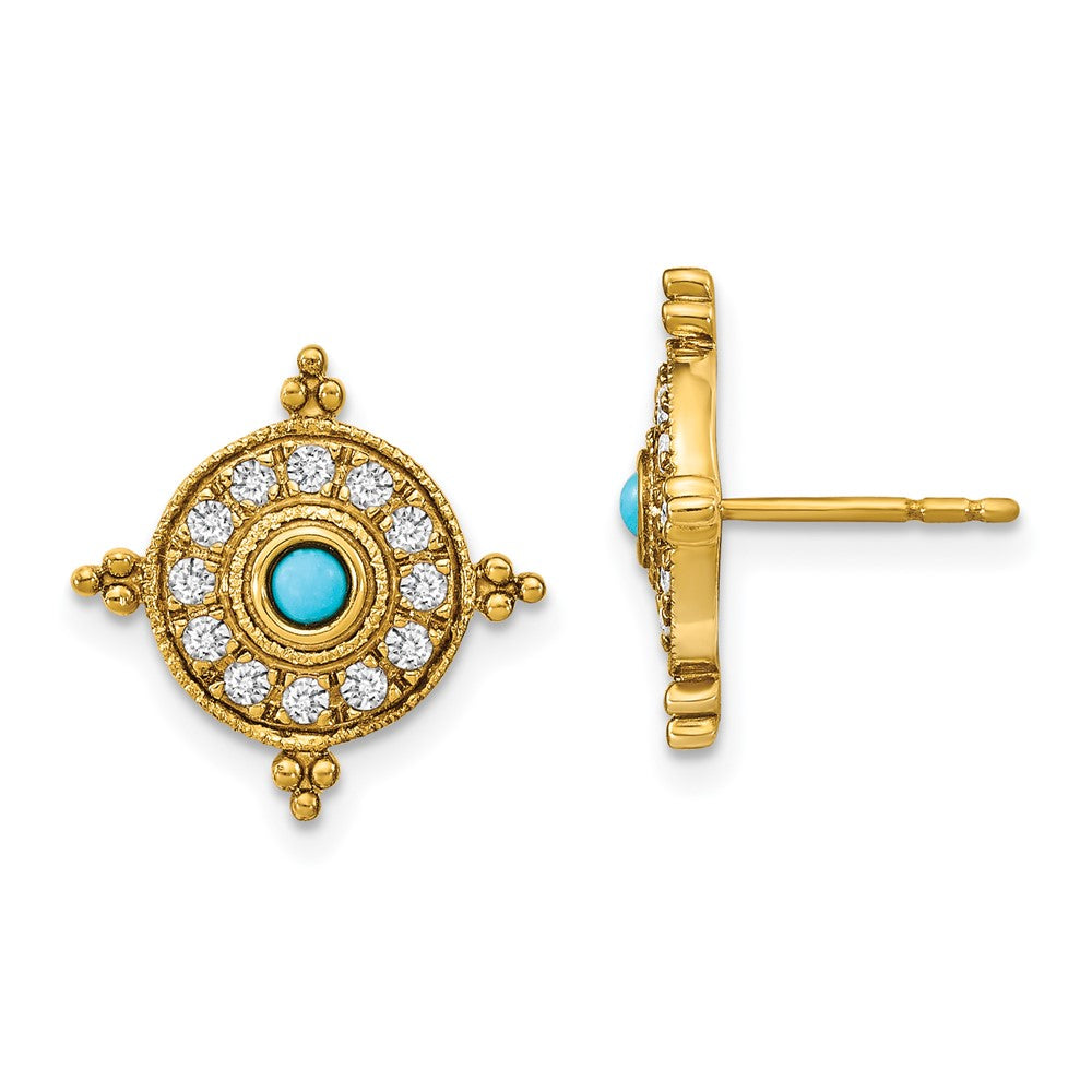 14k Turquoise and White Topaz Earrings