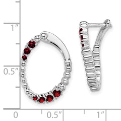 14k White Gold Garnet Oval Hoop Earrings